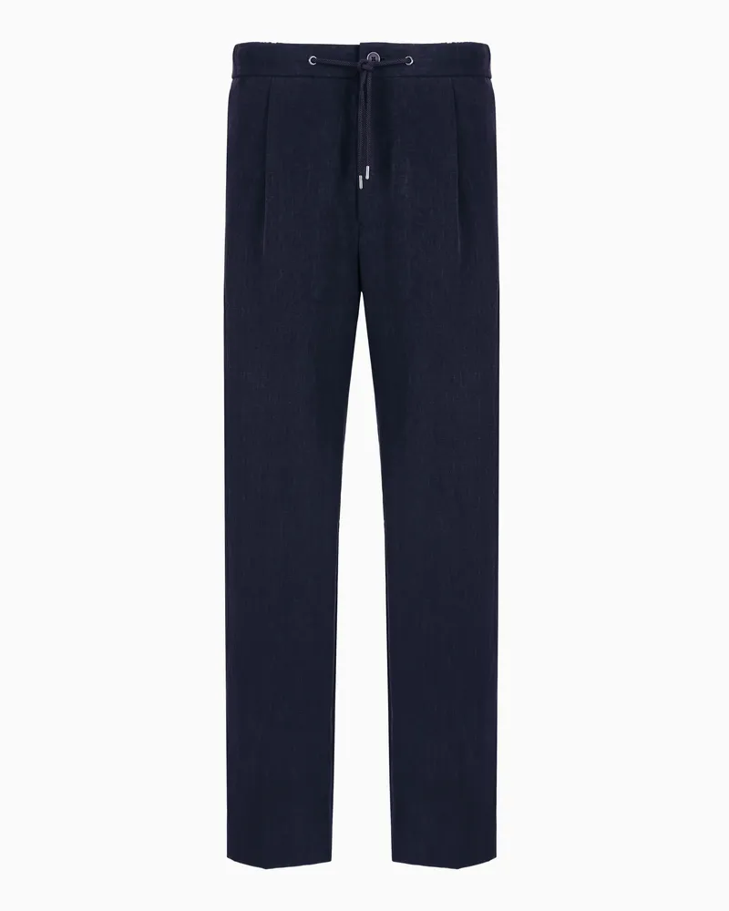 Giorgio Armani Hose mit Bundfalte aus reinem Leinen Blau