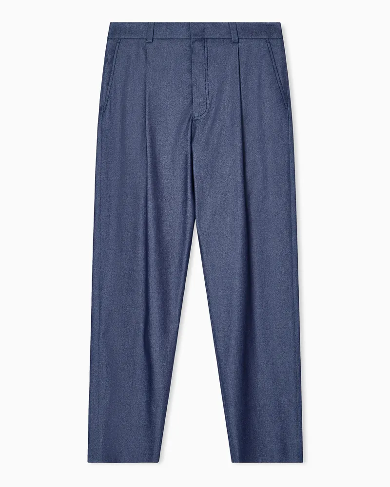 Giorgio Armani Hose mit einer Bundfalte, gefertigt aus Baumwolle und Seide mit Denim-Effekt Blau