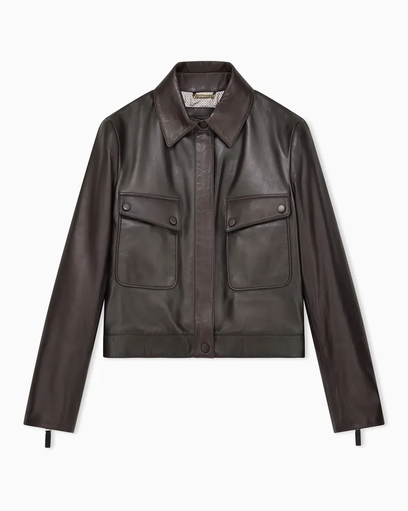 Giorgio Armani Kurze Jacke aus Nappaleder Braun