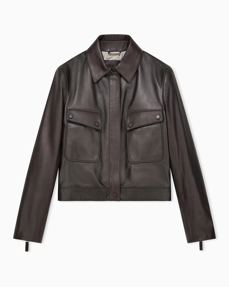 Giorgio Armani Kurze Jacke aus Nappaleder Braun