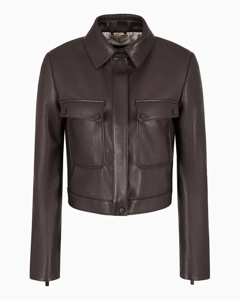 Giorgio Armani Kurze Jacke aus Nappaleder Braun