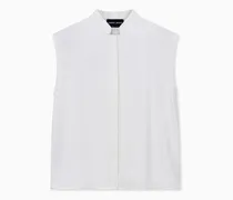 Ärmellose Seidenbluse mit Stehkragen und Knopfleiste