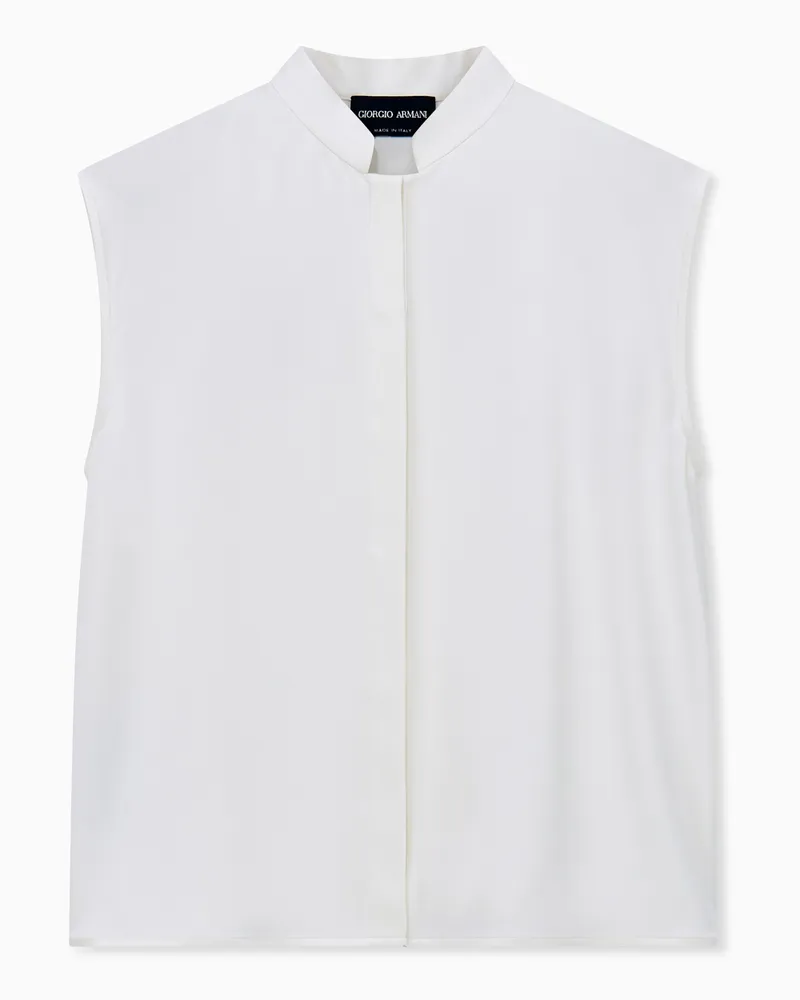 Giorgio Armani Ärmellose Seidenbluse mit Stehkragen und Knopfleiste Weiß