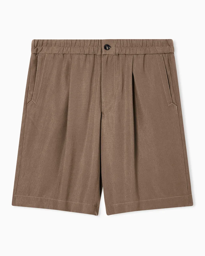Giorgio Armani Bermudashorts aus Cupro-Natté mit einer Bundfalte Beige