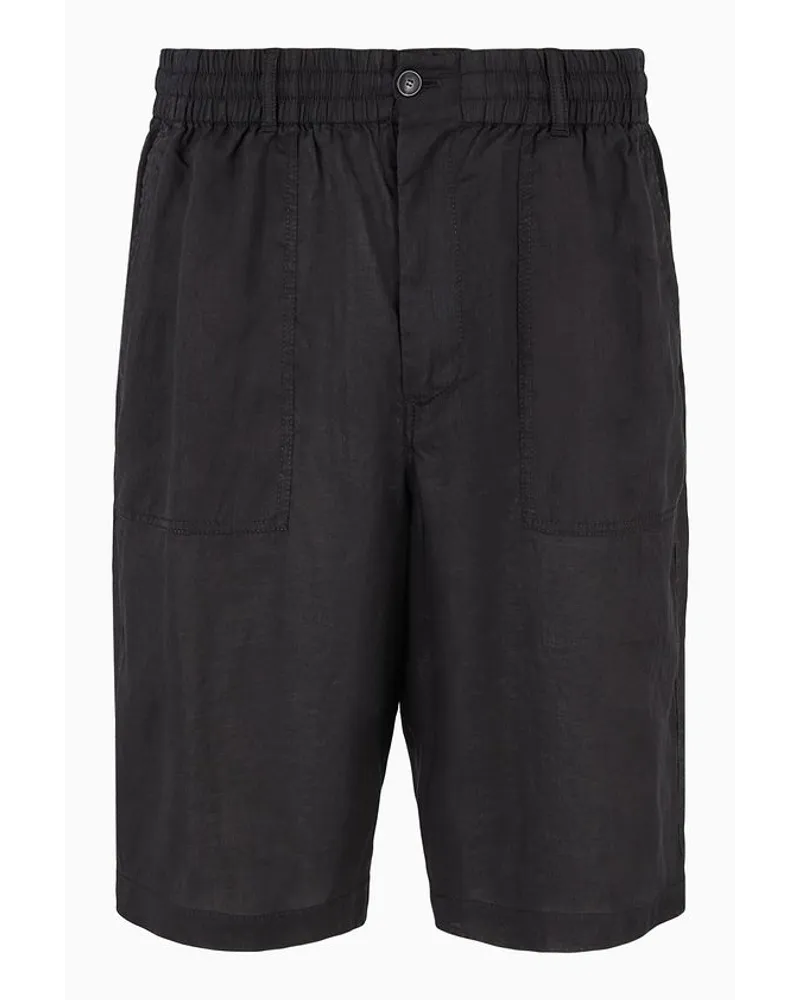 Giorgio Armani Bermudashorts Aus Leinenstoff Schwarz