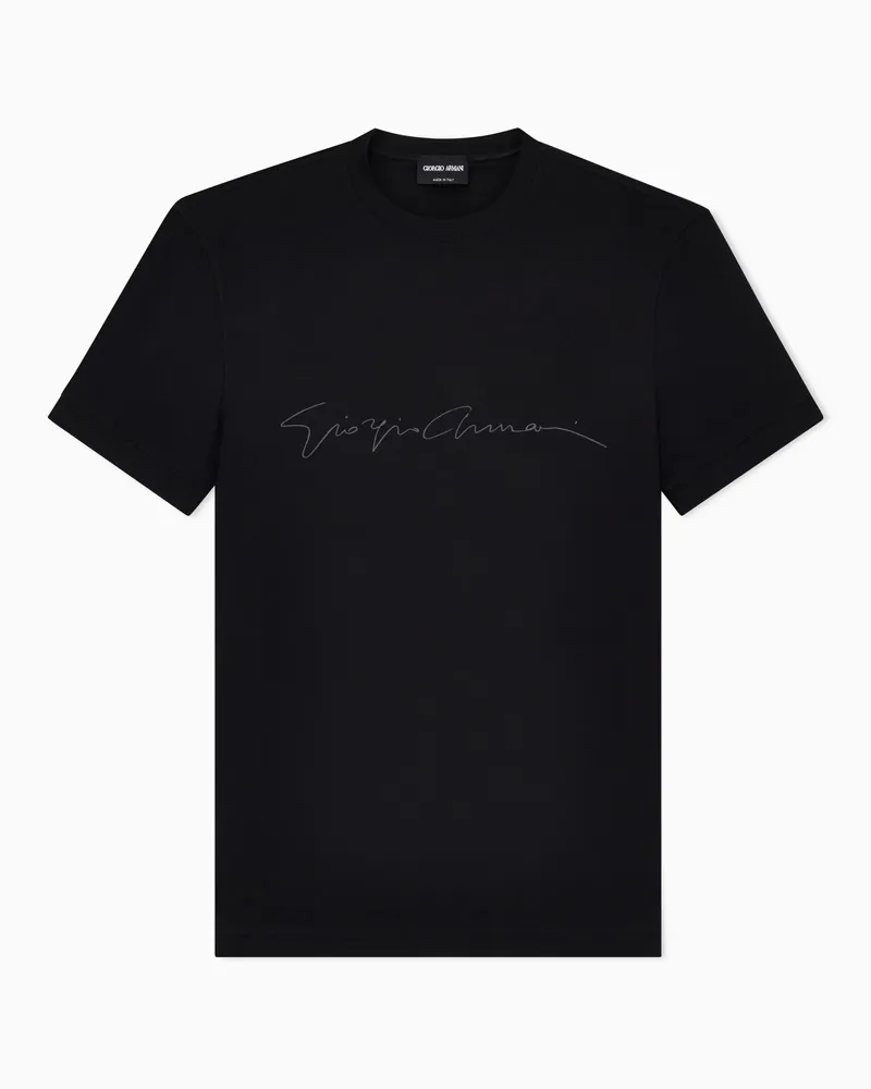 Giorgio Armani ASV T-Shirt aus Stretch-Viskose mit Logo-Schriftzug Schwarz