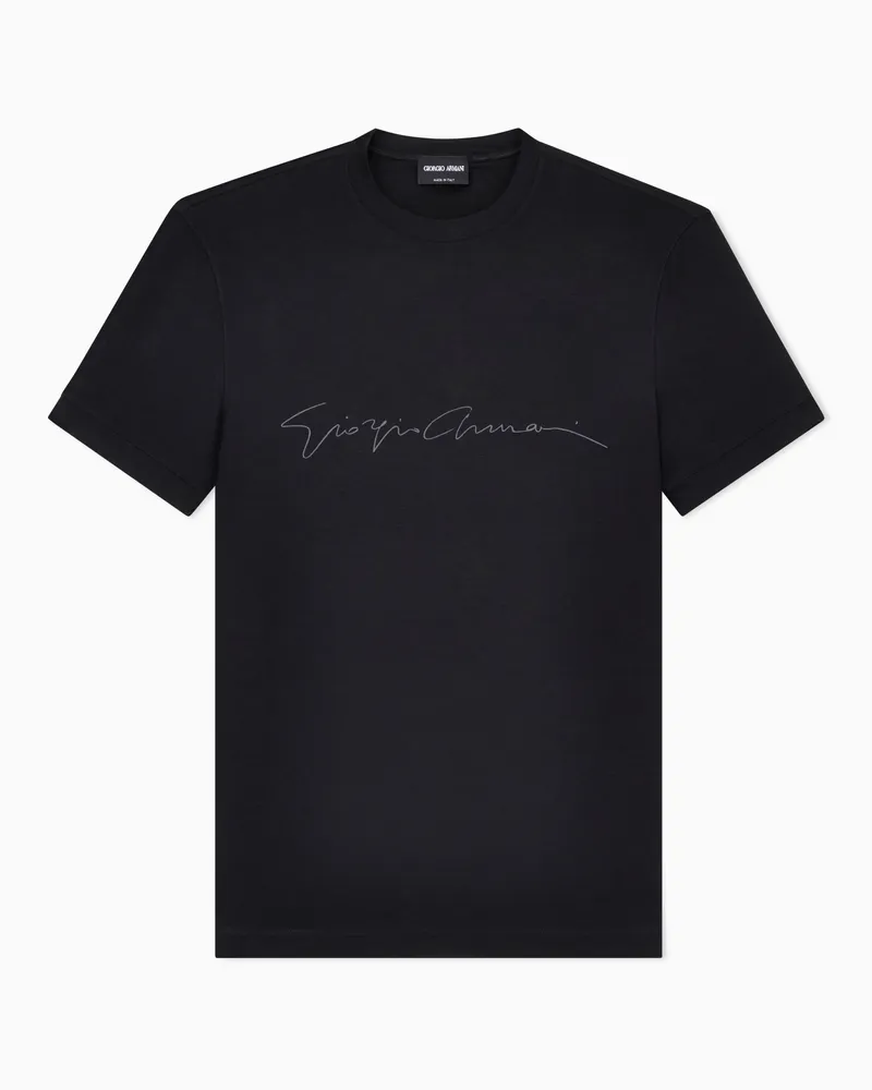 Giorgio Armani ASV T-Shirt aus Stretch-Viskose mit Logo-Schriftzug Schwarz