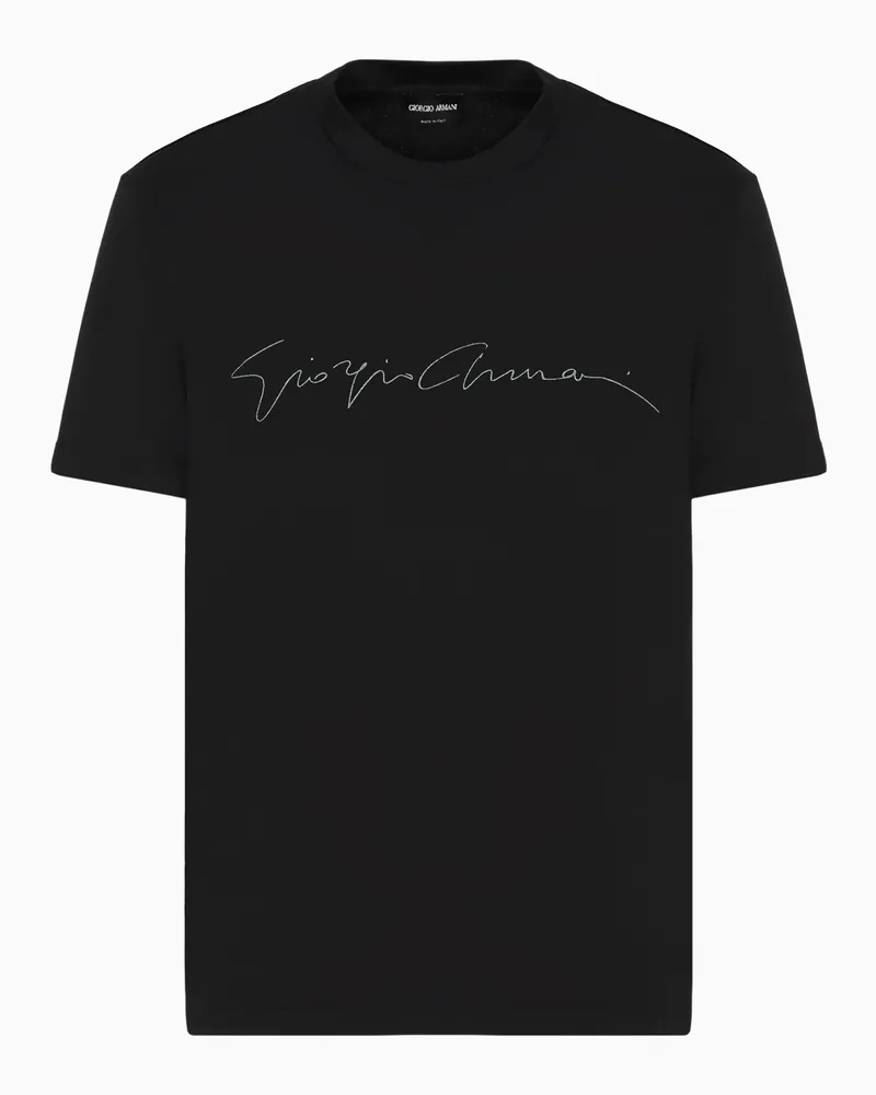 Giorgio Armani ASV T-Shirt aus Stretch-Viskose mit Logo-Schriftzug Schwarz