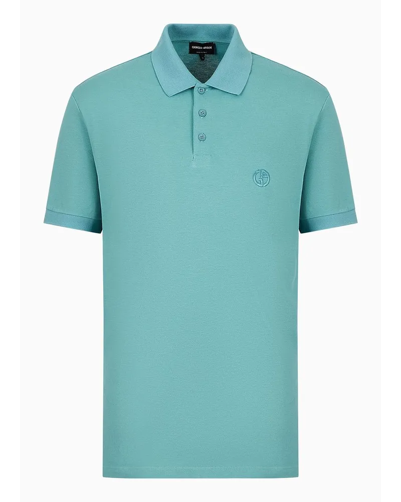 Giorgio Armani Poloshirt Aus Elastischem Baumwollpikee Wasserblau