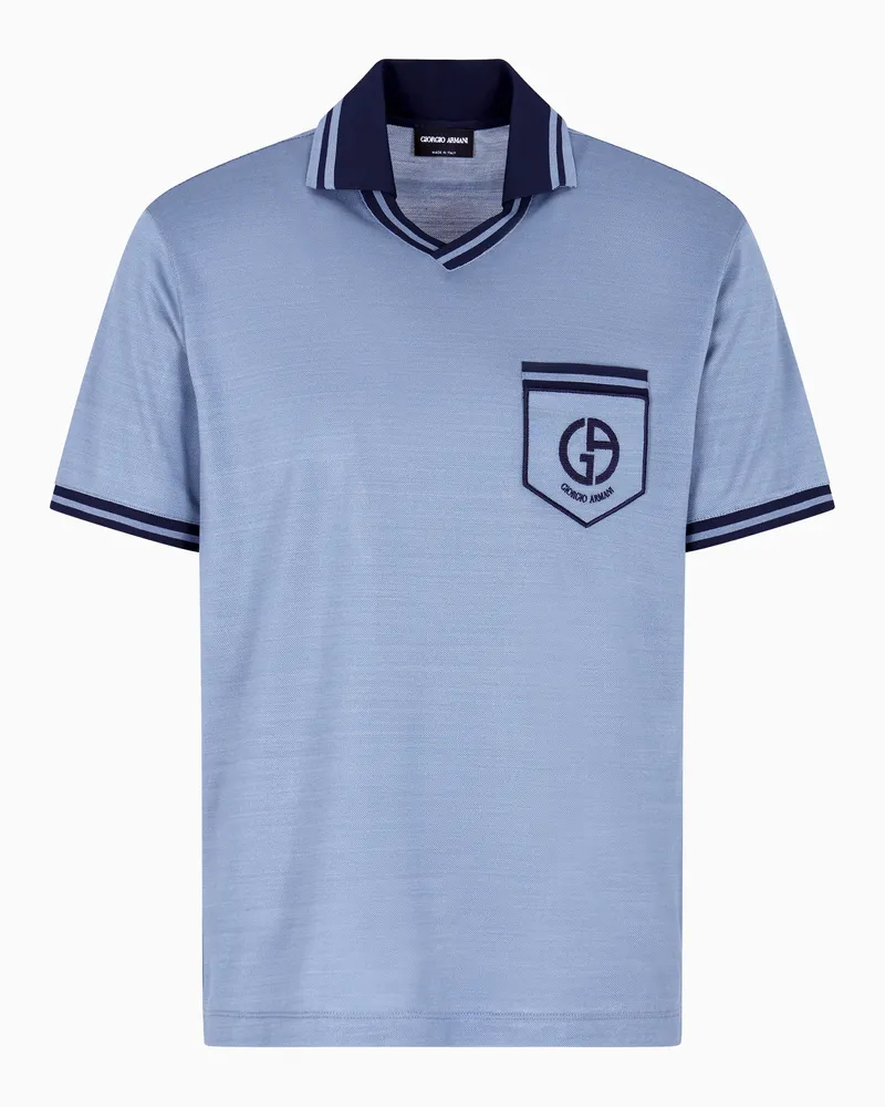 Giorgio Armani Pikee-Poloshirt aus Seiden-Jersey Hellblau