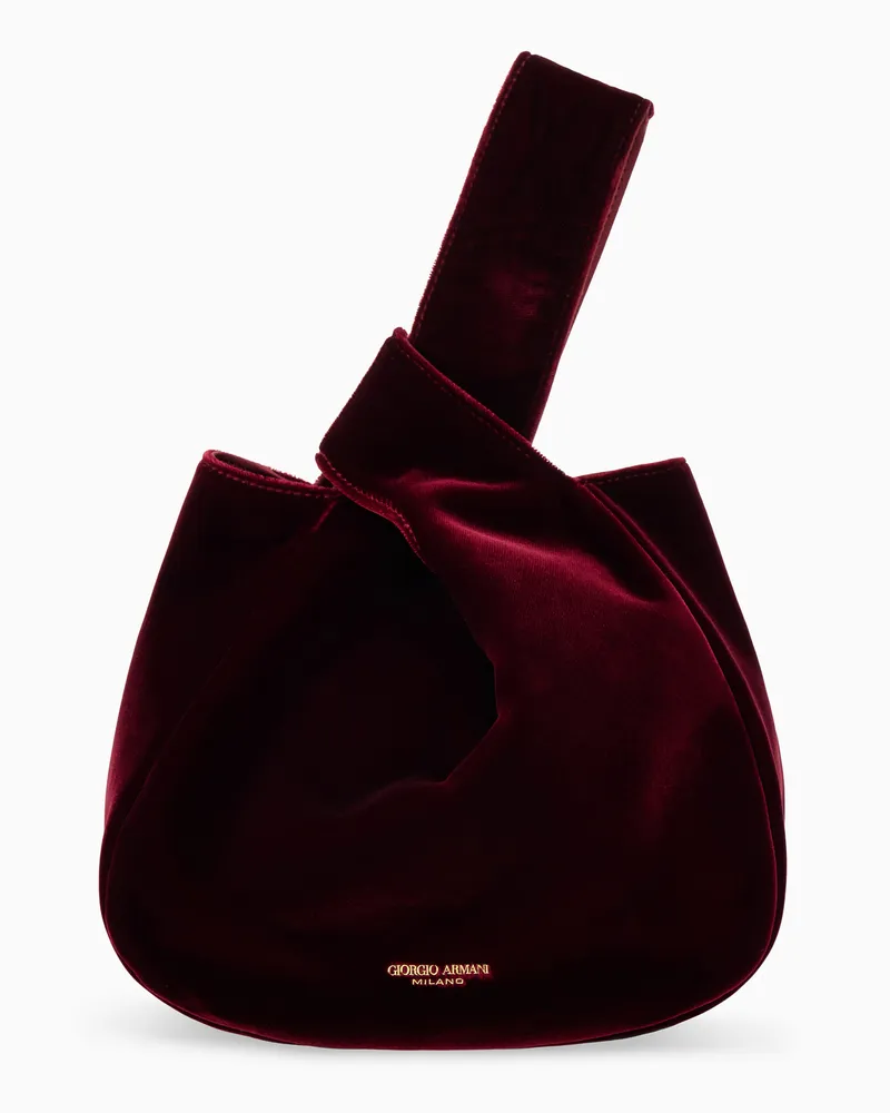 Giorgio Armani Skulpturale Handtasche aus Samt mit gedrehtem Griff Burgunderrot