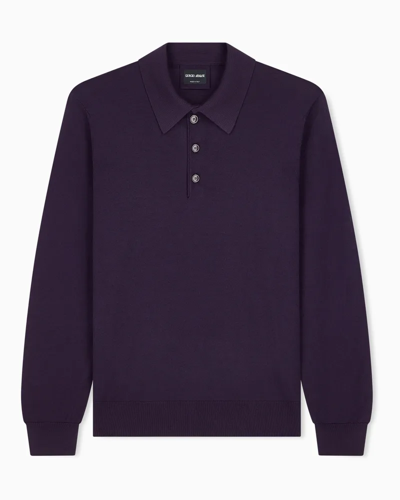 Giorgio Armani Poloshirt mit langen Ärmeln aus Schurwolle Burgunderrot