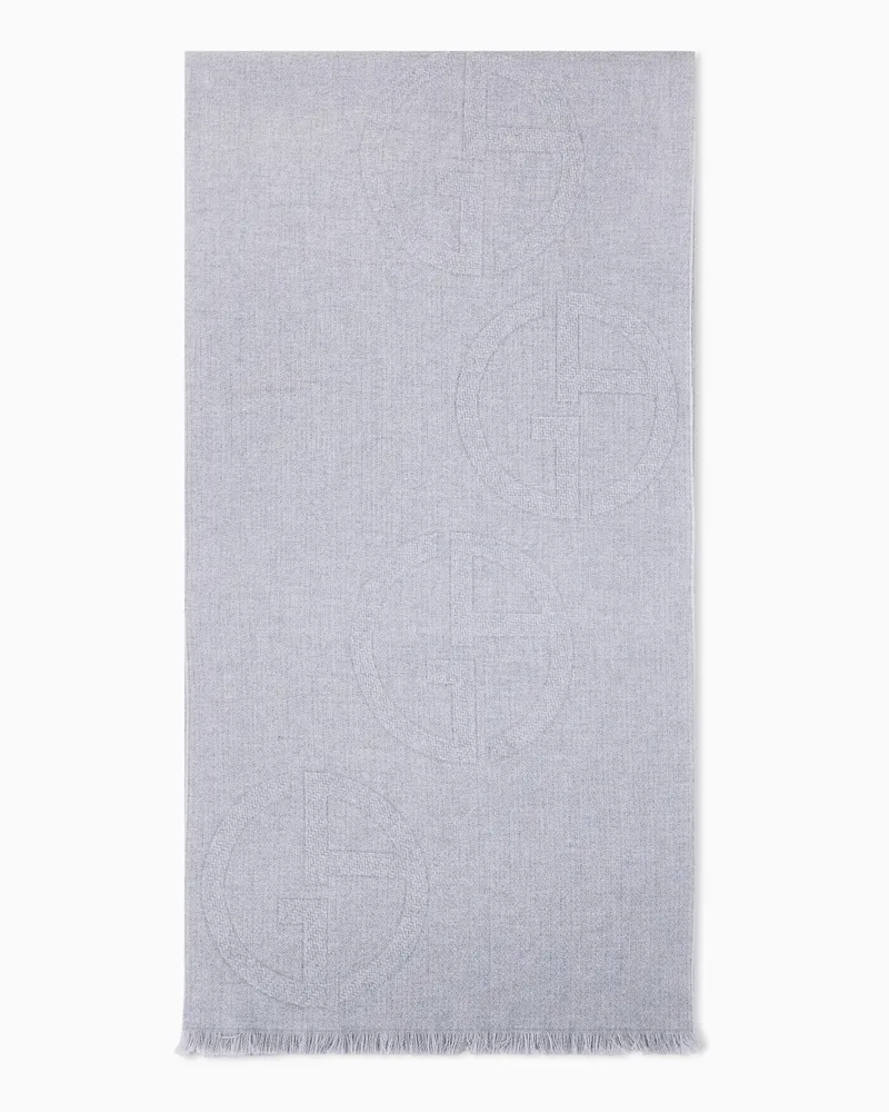 Giorgio Armani Stola New Normal aus Wolle mit Jacquard-Logo und Fransen Grau