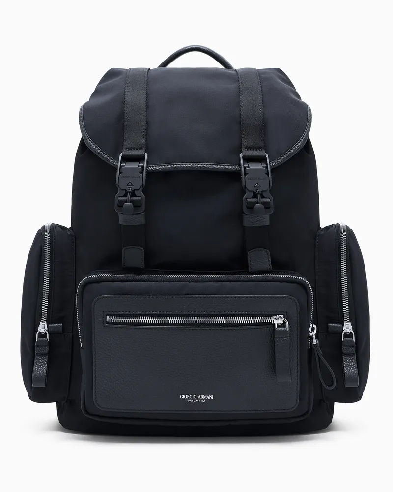 Giorgio Armani Rucksack aus recyceltem Nylon und genarbtem Leder Schwarz