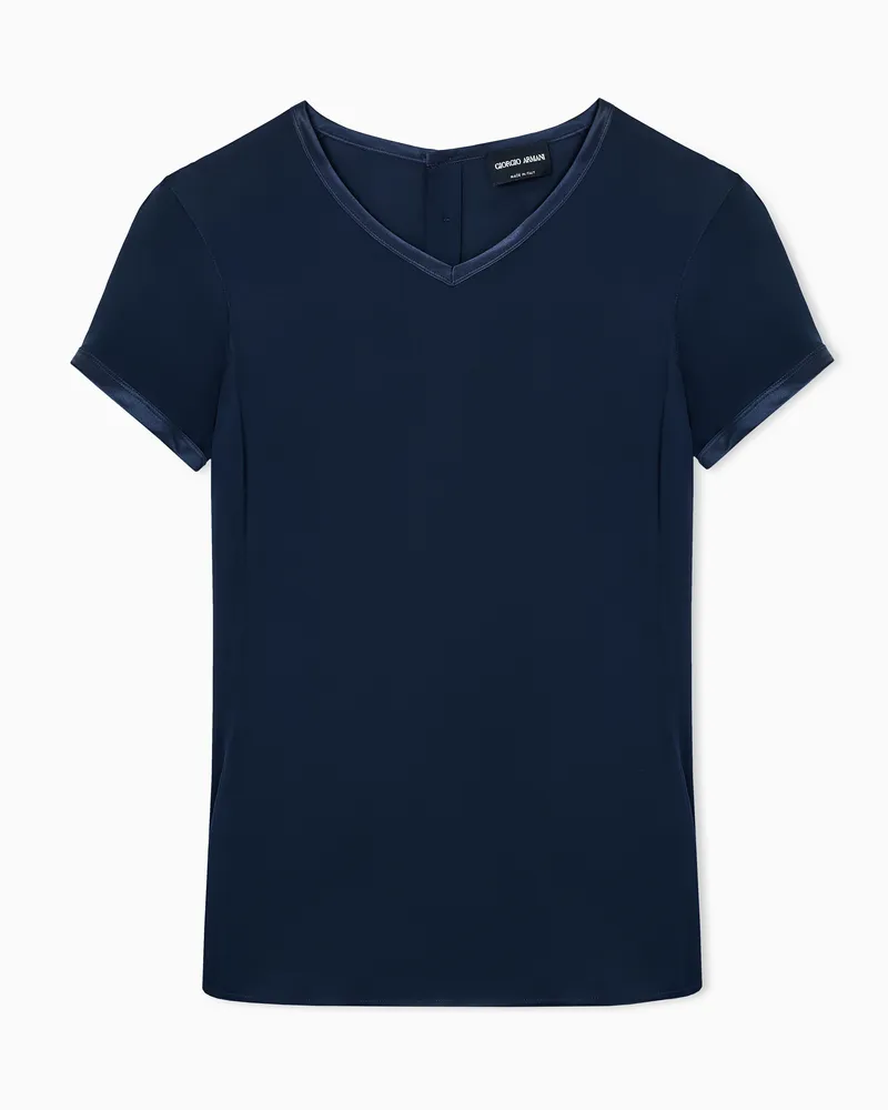 Giorgio Armani Bluse aus Seidencharmeuse mit V-Ausschnitt Marineblau