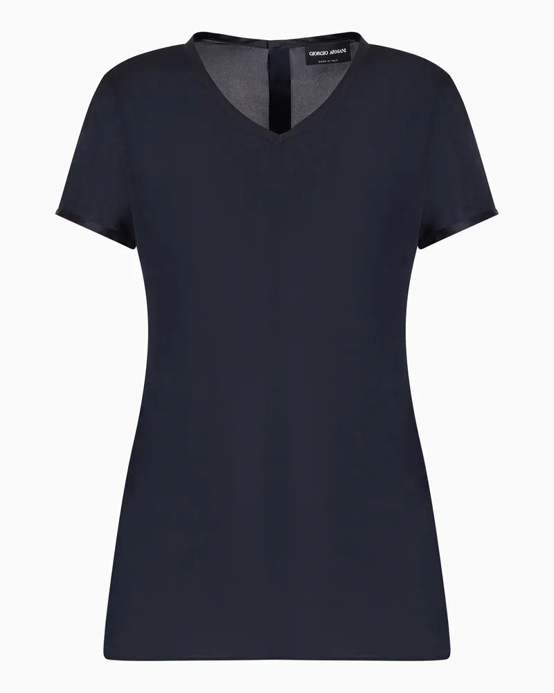 Giorgio Armani Bluse aus Seidencharmeuse mit V-Ausschnitt Marineblau