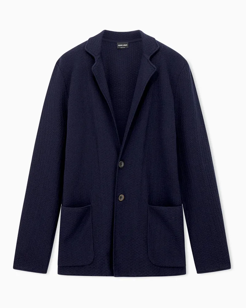 Giorgio Armani Einreihiges Sakko aus Froissé-Schurwolle Marineblau