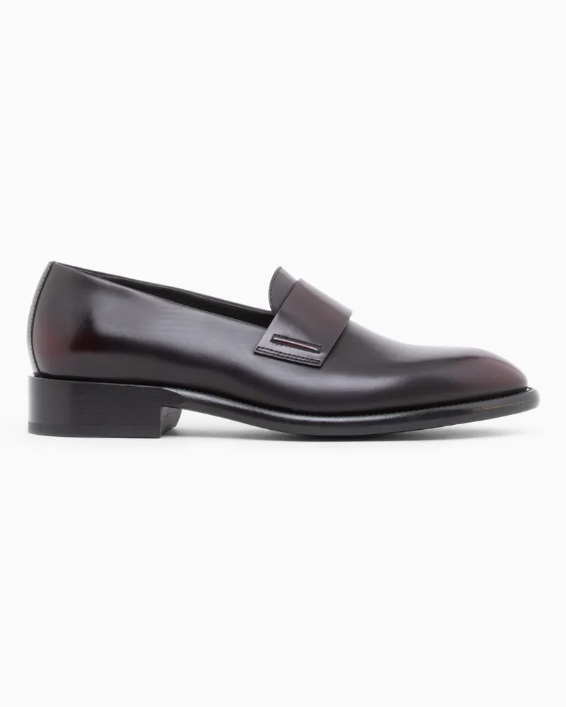 Giorgio Armani Slipper aus poliertem Leder mit Riemen und Ledersohle Burgunderrot