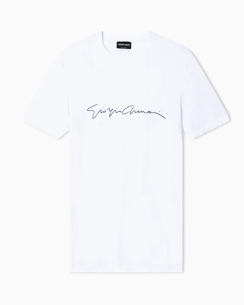 Giorgio Armani ASV T-Shirt aus Stretch-Viskose mit Logo-Schriftzug Weiß