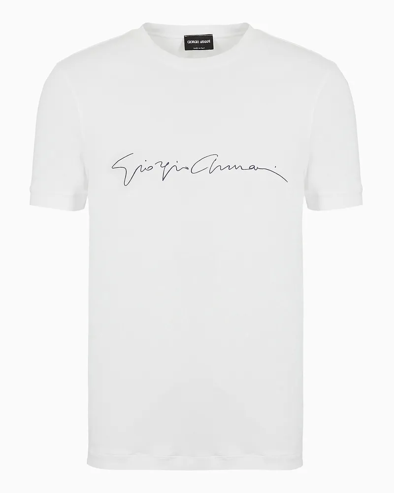 Giorgio Armani ASV T-Shirt aus Stretch-Viskose mit Logo-Schriftzug Weiß