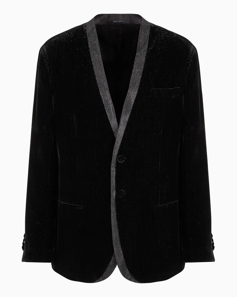 Giorgio Armani Giorgio’s einreihige Smokingjacke aus glänzendem Samt mit Streifen Schwarz