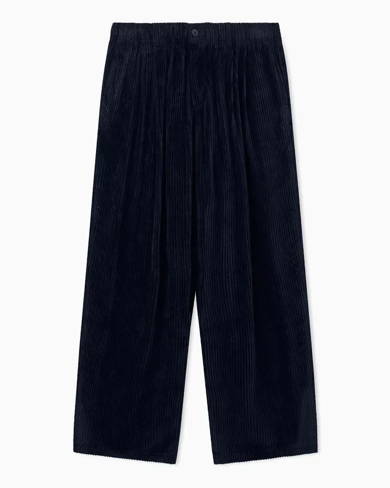 Giorgio Armani Bundfaltenhose aus weichem Cord mit elastischem Bund Marineblau