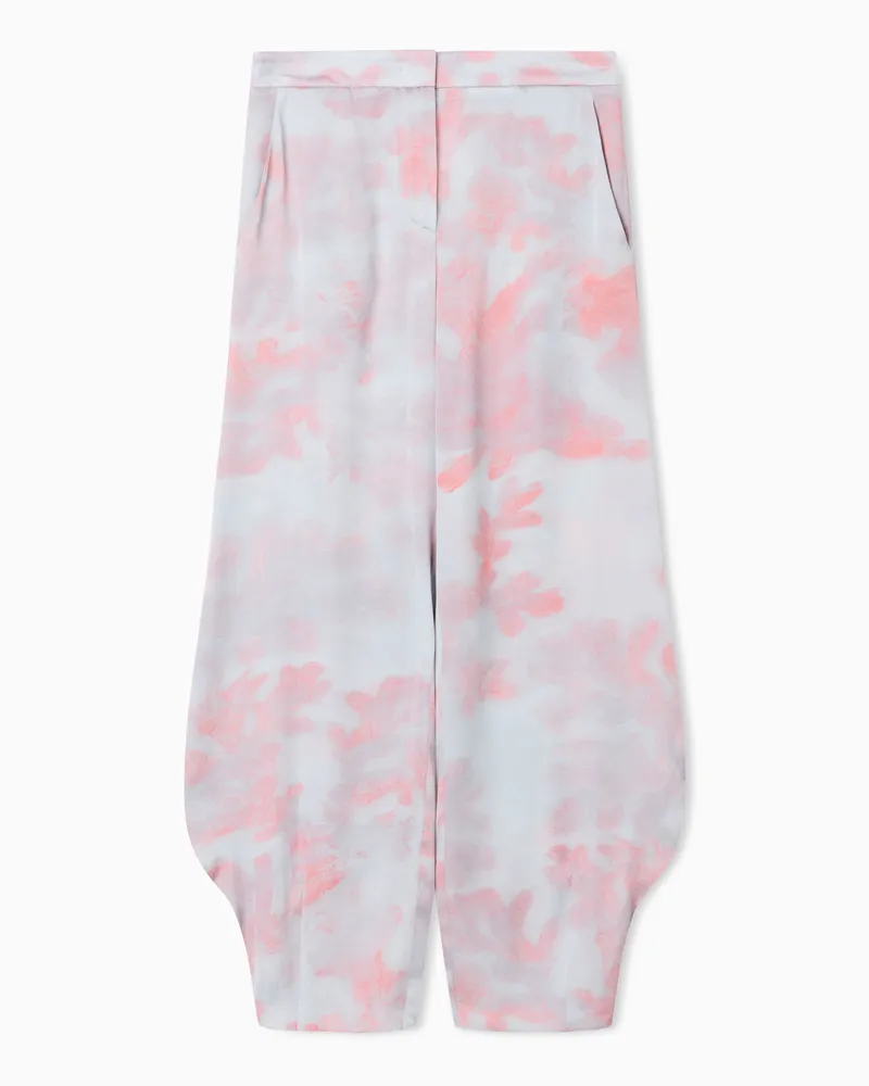 Giorgio Armani Hose mit abgerundetem Saum, gefertigt aus Seide mit Korallen-Print Hellblau