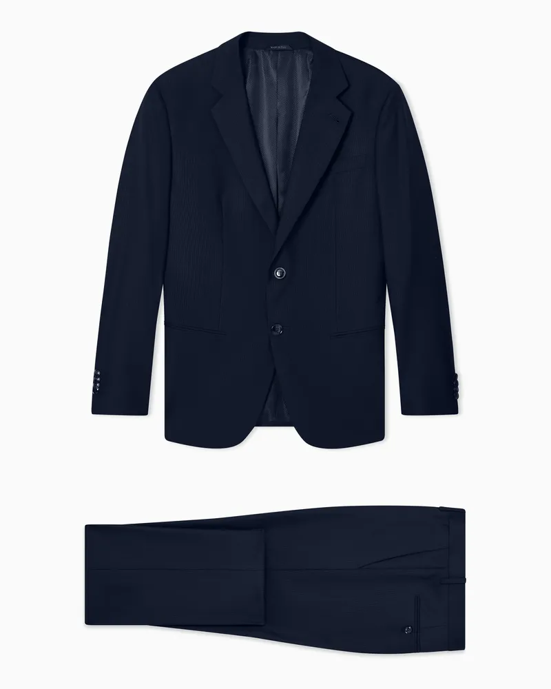Giorgio Armani Einreihiger Anzug der Soho-Linie aus Schurwolle mit Mikro-Nadelstreifenmuster Marineblau
