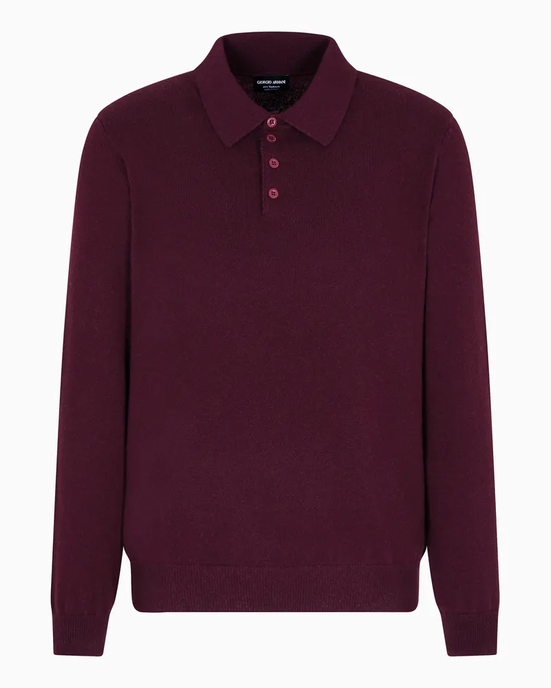 Giorgio Armani Poloshirt mit langen Ärmeln aus Kaschmir Burgunderrot
