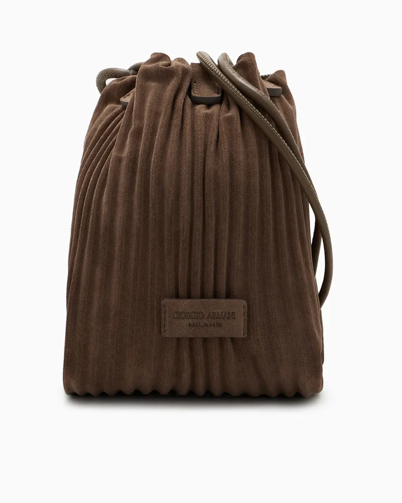 Giorgio Armani Mini-Tasche aus plissiertem Veloursleder und Leder Braun
