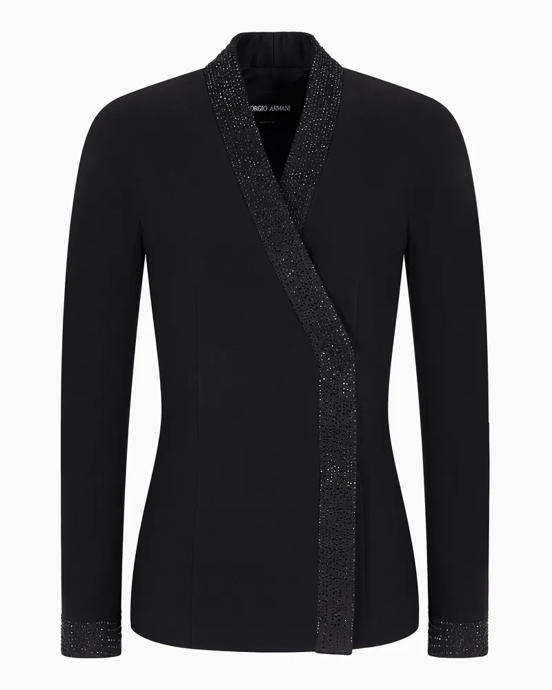 Giorgio Armani Einreihiges Sakko aus Seiden-Cady mit aufgesetzten Kristallen Schwarz