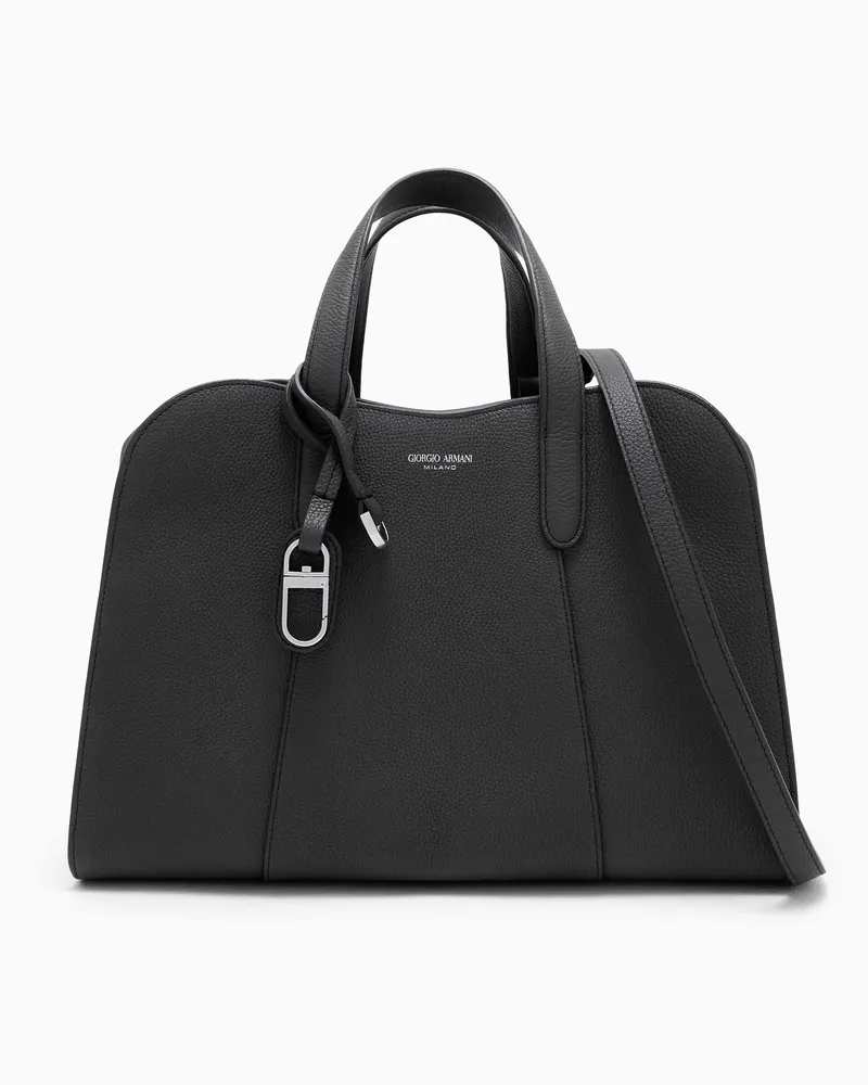 Giorgio Armani Handtasche aus genarbtem Leder mit Schulterriemen Schwarz