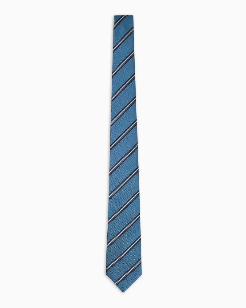 Giorgio Armani Krawatte aus Seide in Jacquard-Stoff-Verarbeitung mit Regimentalstreifen Blau