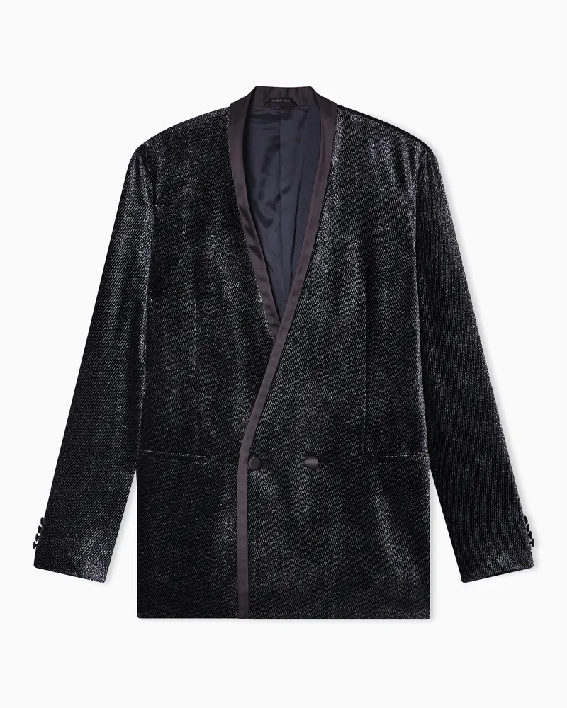 Giorgio Armani Giorgio’s doppelreihiges Smoking-Sakko aus Samt mit Mikro-Devoré-Effekt Blau