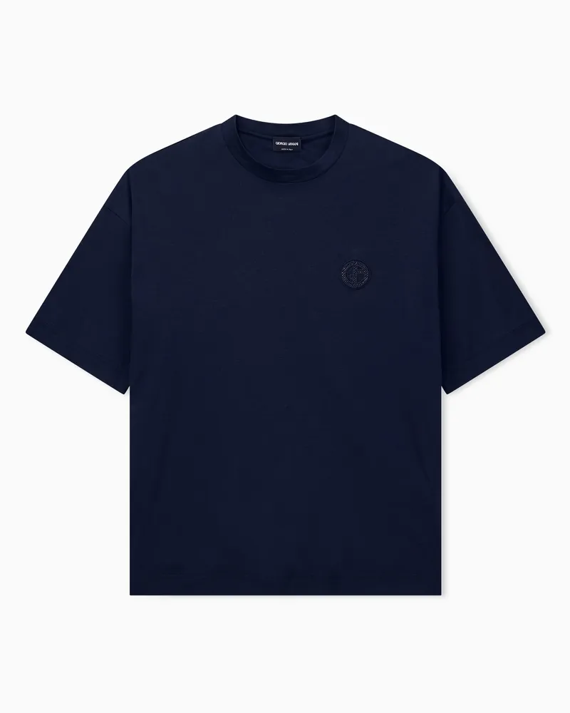 Giorgio Armani T-Shirt aus mercerisierter Baumwolle mit Rundhalsausschnitt Blau