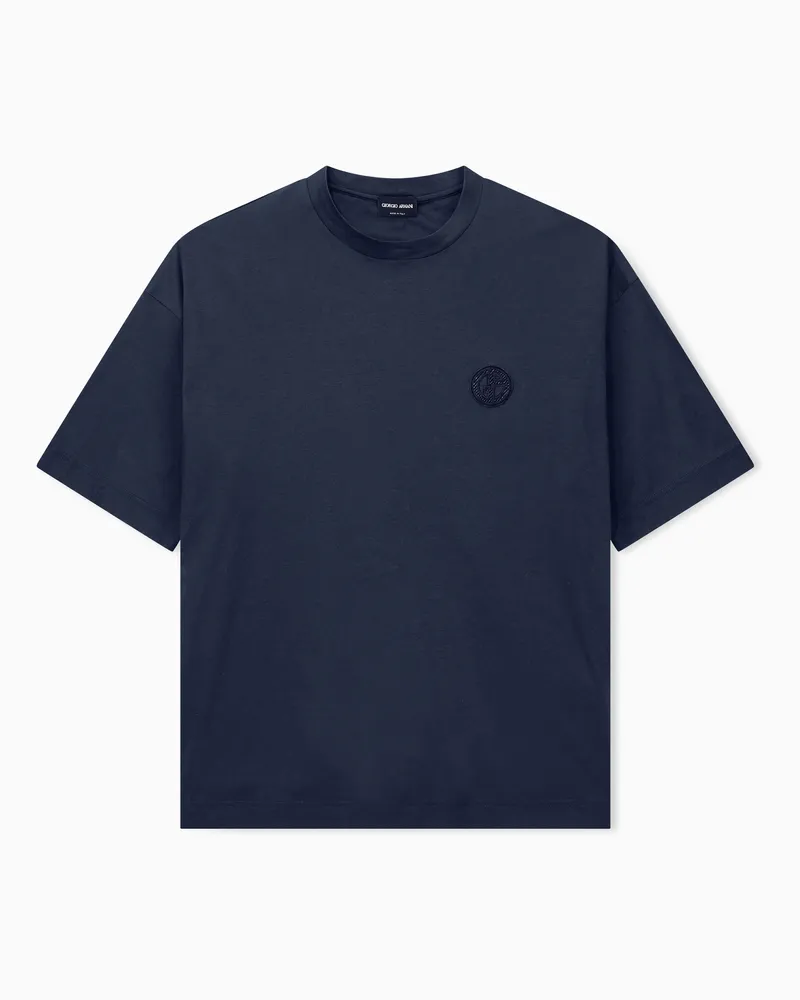 Giorgio Armani T-Shirt aus mercerisierter Baumwolle mit Rundhalsausschnitt Blau