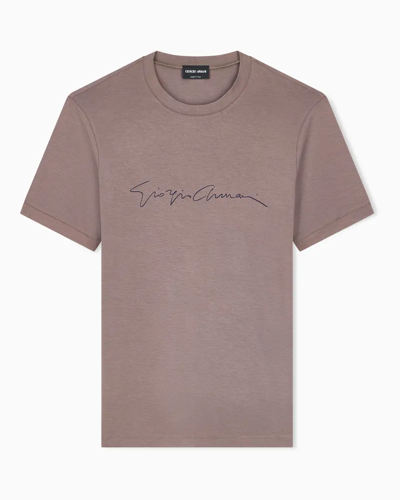 Giorgio Armani Stretch-Viskose T-Shirt mit Rundhals und Logoprint Cruise Braun