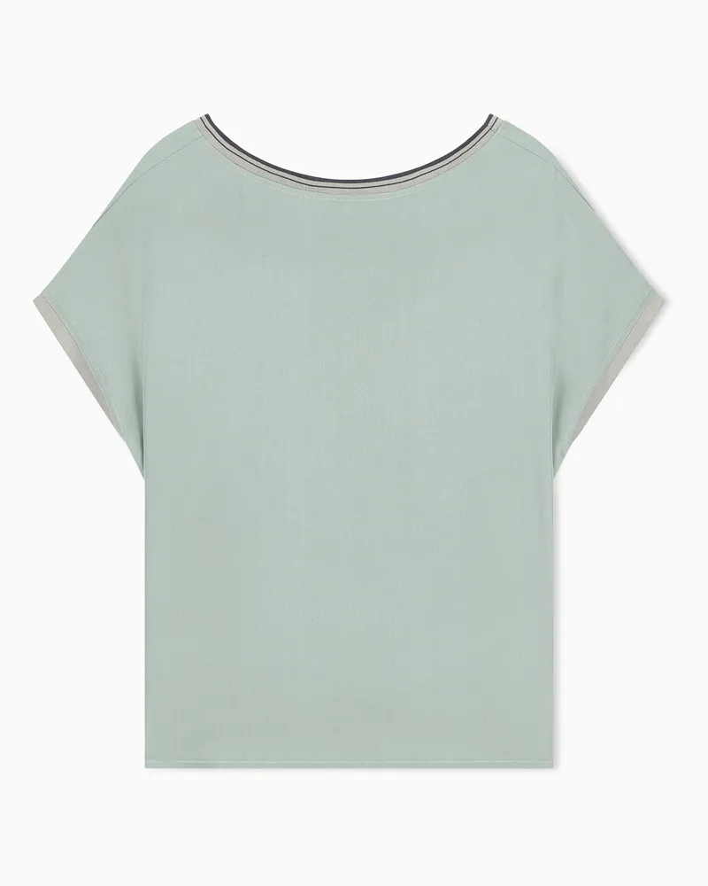 Giorgio Armani Bluse aus gewaschener Seide mit Rundhalsausschnitt Grün