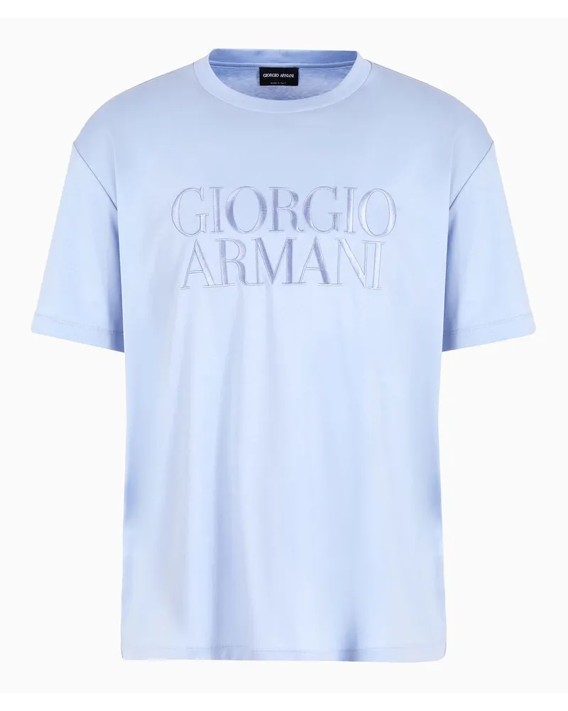 Giorgio Armani T-shirt mit Rundhalsausschnitt Aus Reinem Baumwoll-interlock Azurblau