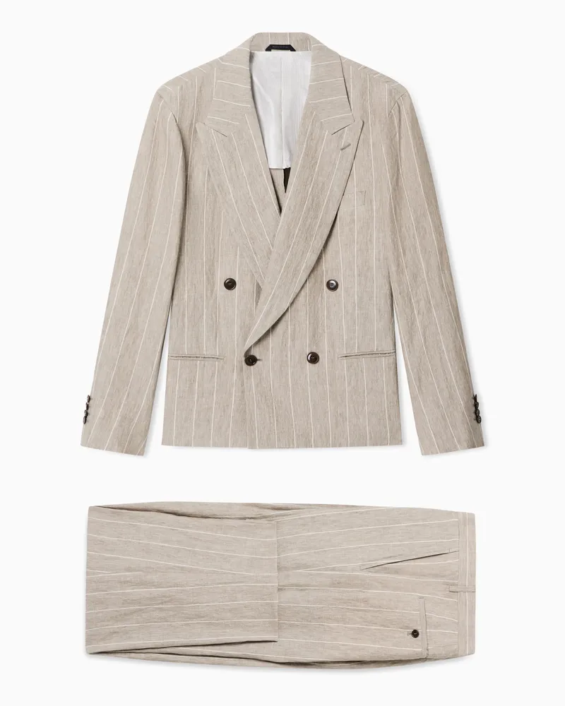 Giorgio Armani Doppelreihiger Anzug aus Leinen Beige