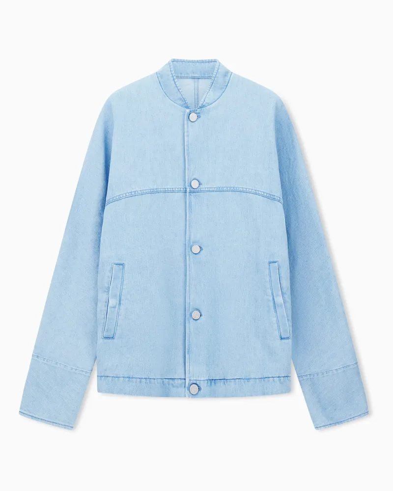 Giorgio Armani Blouson aus Baumwolldenim und Leinen Denim Collection Blau