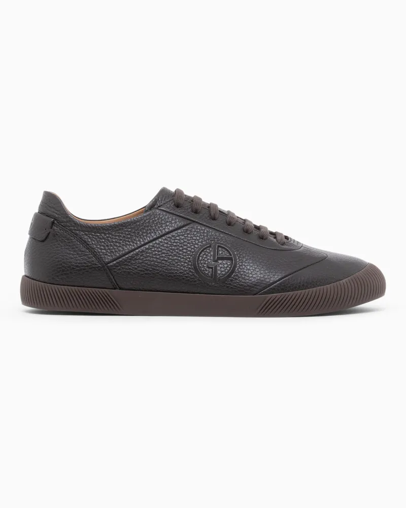 Giorgio Armani Sneaker aus strukturiertem Leder mit gerippter Gummisohle Braun