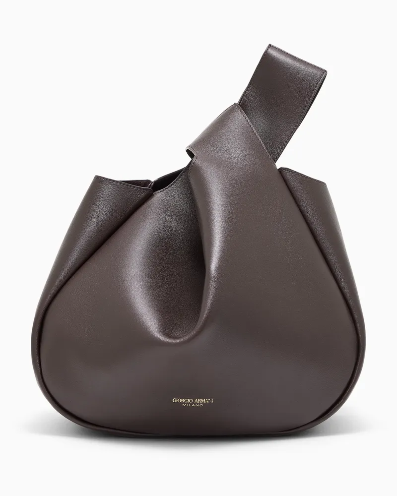 Giorgio Armani Handtasche aus glattem Nappaleder mit integriertem Griff Braun