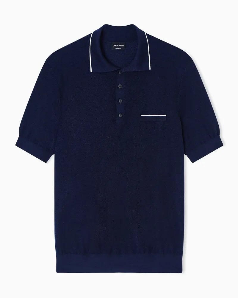 Giorgio Armani Poloshirt aus Kaschmir und Seide Blau