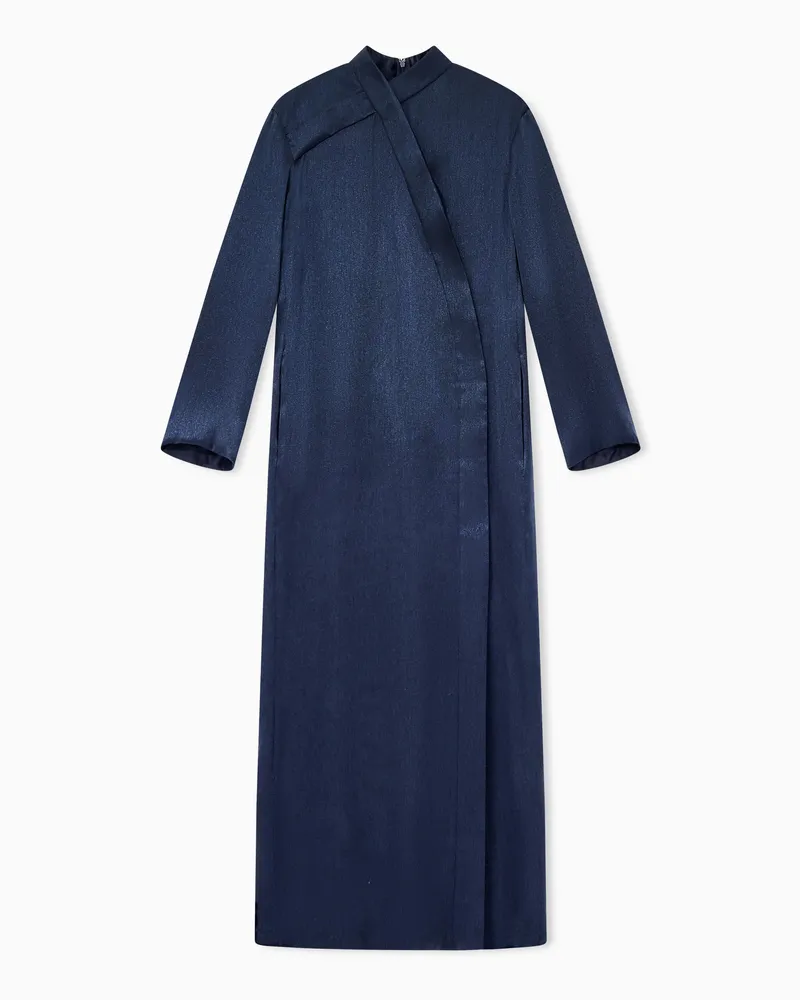 Giorgio Armani Langes gefüttertes Kleid aus Seidenlamé mit Wickeldetail Blau