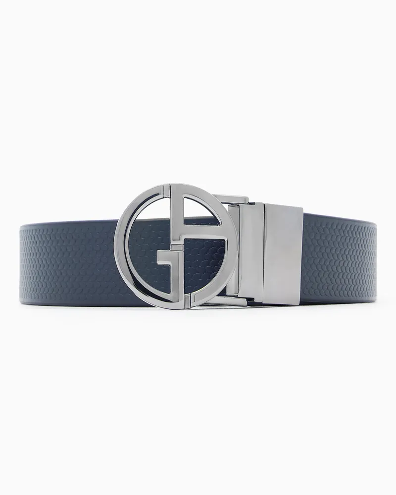 Giorgio Armani Wendbarer GA-Gürtel aus poliertem Kalbsleder Blau