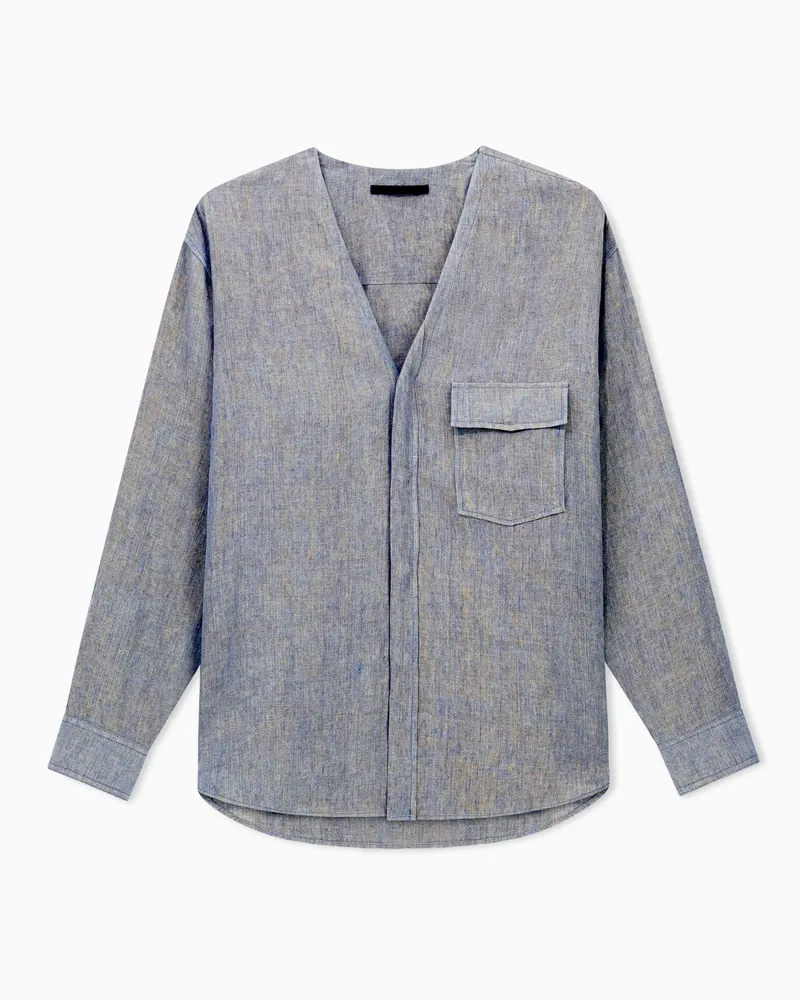 Giorgio Armani Jacke im Hemdenstil aus reinem Leinen Beige