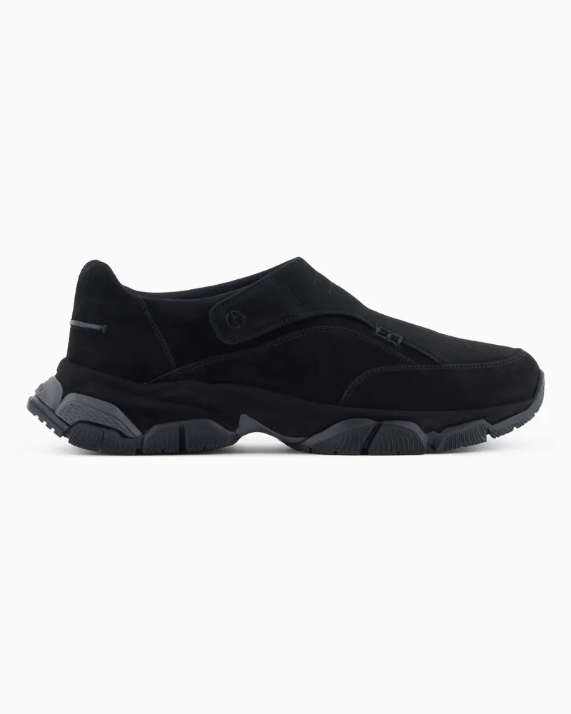 Giorgio Armani Monkstrap-Sneaker aus Veloursleder Schwarz
