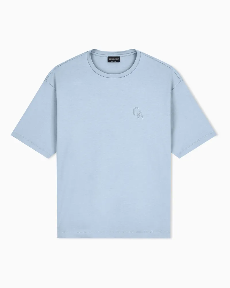 Giorgio Armani Regular Fit T-Shirt aus Bio-Baumwolljersey mit Rundhals Hellblau