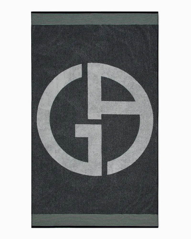 Giorgio Armani Strandtuch aus Baumwoll-Frottee mit großem GA Jacquard-Logo Blau